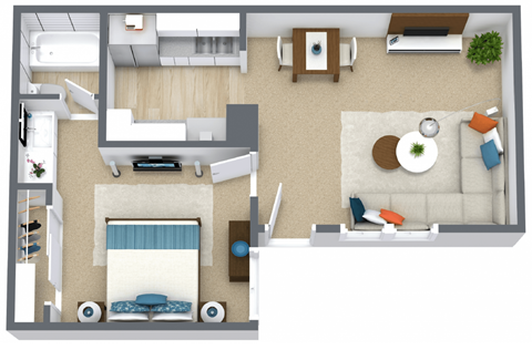 1 Bedroom Floor Plan at Anson at North Hills, Raleigh, 27604